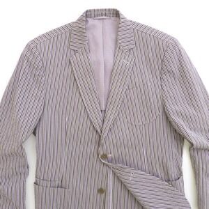 Flynt Babbitt Mens 44 R Purple Brown Striped Cotton Blazer Jacket Seersucker